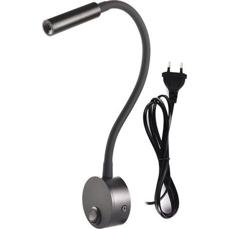Wandklemme, 3 W, Schlafzimmerleuchte mit Ein-/Ausschalter, Weiß, Silber, Schwarz, flexibler Schwanenhals, Nachttischlampe, 1 Stück (weißes Licht)