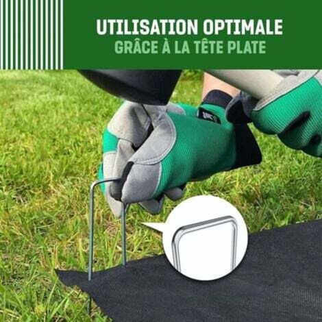 Aiperq Piquets de Fixation en Acier Galvanisé (50 Pièces) - Agrafes de Fixation Solides pour Toile de Paillage, Grillage et Filets - 150 mm Long, 30 mm Large, Ø 3 mm (1/3)