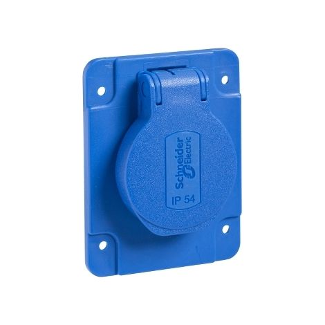 Schneider PKS62B Mureva - Base para enchufe Schuko, 65 x 85 mm, fijación lateral, azul, IP54, 220 V, 2 polos