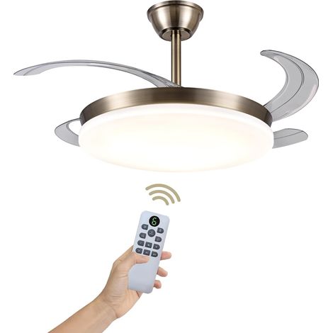 Ventilador techo LED retráctil DC 92 cm silencioso 6 velocidades, Bronce (1/5)