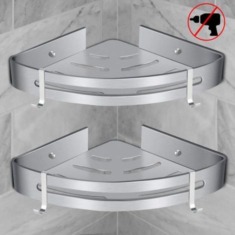 Etagère de Douche d\'Angle - AMOUNE - Sans Forage - Aluminium - Gris - Contemporain-Ywey (1/5)