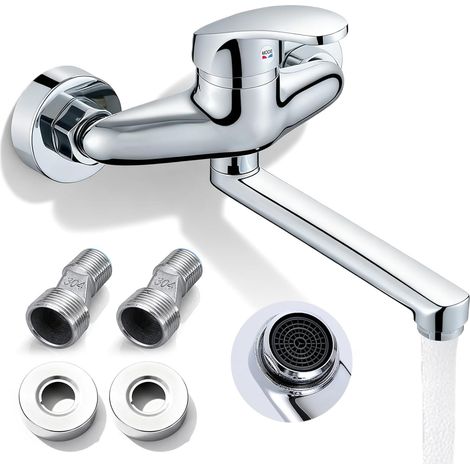 18 cm Robinet de cuisine Montage mural : 360° Robinet de cuisine Robinet de cuisine Montage mural, Chrome multicouche Robinet mural Cuisine (1/5)