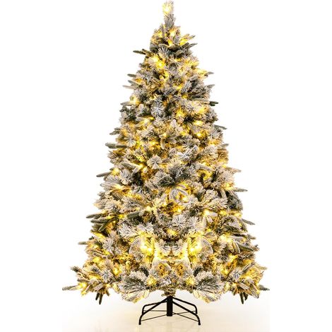 Costway – Sapin de Noël lumineux 180 cm – 752 branches floquées – 250 lumières LED blanches – Installation rapide avec pied métallique pliable (1/5)