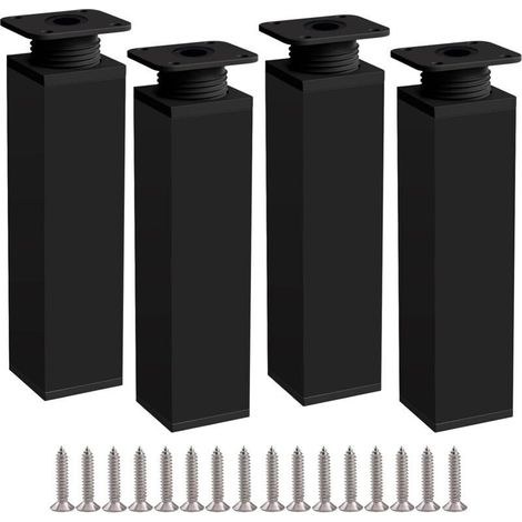 XVX Furniture Legs, 4 Legs 20 cm Black Adjustable Height Furniture Leg Made of Aluminium Alloy, Height Adjustable from 0 to 20 mm, Comes with Stainless Steel Screws (1/4)