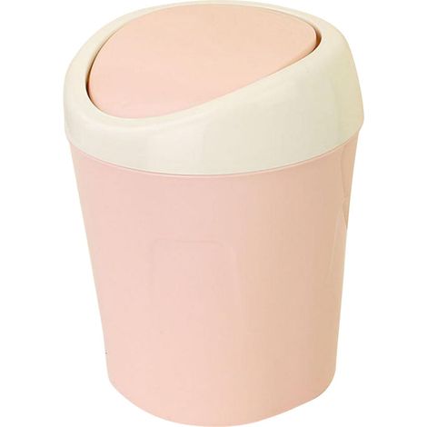 Mini poubelle de bureau en plastique avec couvercle, conteneur de stockage de Table Portable (rose)