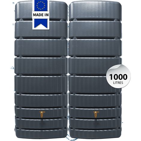 Récupérateur d'eau de pluie mural 1 000 litres – 2 réservoirs de 500 litres – Connecteurs 19 mm – Plastique recyclé résistant UV – 4Rain (1/5)