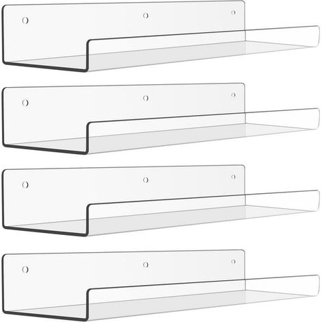 15" Acrylic Floating Shelves Wall Mounted, Upsimples 4pack Clear Acrylic Shelves, for Bedroom, Living Room, Bathroom, Kitchen (1/4)
