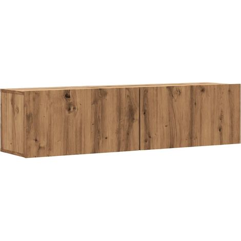 Meuble TV mural chêne artisanal 120 x 30 x 30 cm grand espace de rangement style moderne en bois chêne artisanal