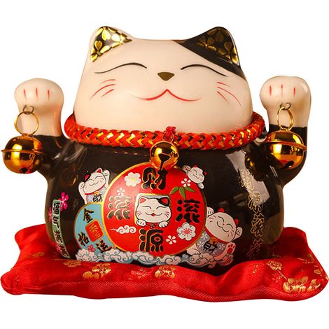 Tirelire Chat Porte-Bonheur, 11,4 cm (4,5 pouces), exquise et ravissante, porte-bonheur, tirelire en céramique Chat Porte-Bonheur, décoration de table, noire (1/5)