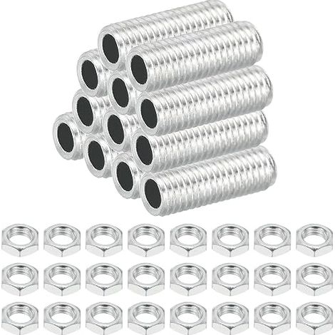 Tige Filetée Creuse M8 Filetage Fin pour Lampe en Acier au Carbone avec Écrou, 25mm Adaptateur de Filetage Tube Creux, Matériel Fixation pour Lampes, Placage de Zinc Blanc (1/5)