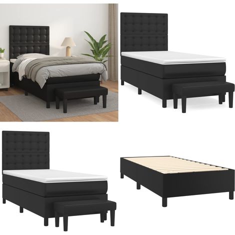 Boxspringbett mit Matratze Schwarz 100x200 cm Kunstleder - Boxspringbett - Betten - Schlafräume - Kunstleder Möbel - Doppelbett - Home & Living