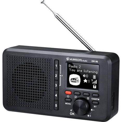 Radio de table DAB+ FM rechargeable – Mode seniors – Utilisation intuitive – Autonomie 7h – Prise casque USB-C – Noir – Albrecht