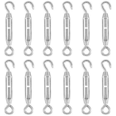 12 Pcs Tendeur De Fil M4 En Acier Inoxydable 304 Réglable Crochet Ridoir Et Oeil Ensemble Heavy Duy, avec crochets et œillets résistant à la corrosion pour câbles métalliques - (1/5)