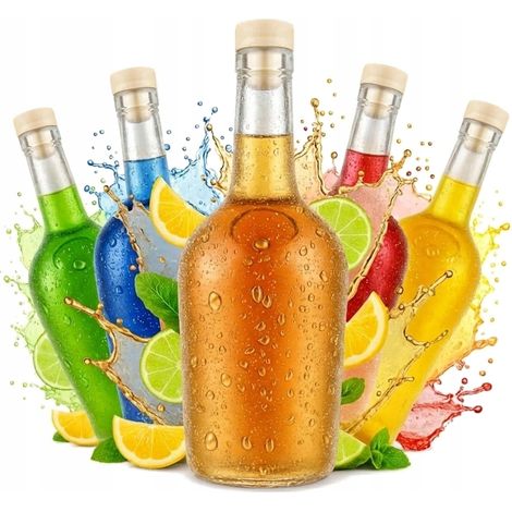 SET di 5 bottiglie in vetro GLORIA da 500 ml per liquori e succhi di frutta + tappo in sughero