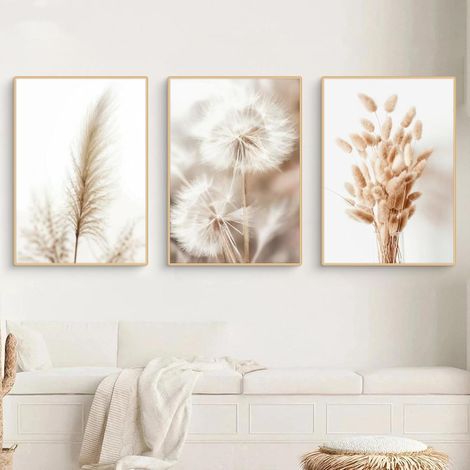 Lot de 3 posters muraux, style Boho, beige, avec images de pampas, herbe séchée, plantes botaniques, toile pour salon, chambre à coucher - sans cadre (13x18cm) (1/5)