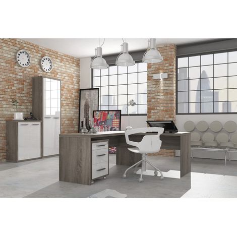 COMPOSAD Ufficio Completo della Linea DISEGNO, Set di 4 Mobili, Libreria, Scrivania, Cassettiera, Mobile Archivio, Mobili Ufficio, Colore Rovere Sonoma e Bianco Laccato, Made in Italy (1/5)