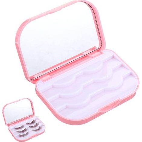 Caja para guardar pestañas，organizador de pestañas de 3 niveles，caja de maquillaje con espejo，estuche de viaje vacío，empaque para pestañas (rosa) (1/5)