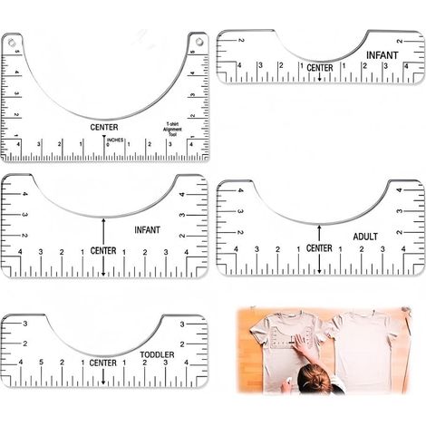 Règle Alignement T-Shirt Couture (5 Pcs), Guide Centrage PVC Flexible Transparent, Accessoire Mercerie DIY Précis, Bords Arrondis Anti-Accroc, Kit de Mesure Multi-Taille (1/5)