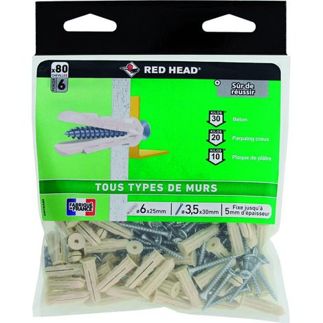 Confezione da 80 tasselli e viti ad espansione di forma o bloccaggio Grapex G6VSA80 Red head (1/3)