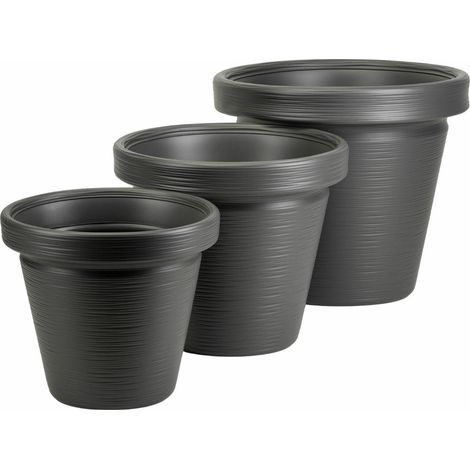 Set von SRTIA RIFLO anthrazitfarbenen Gartentöpfen, 3 Stück.