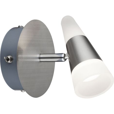 Wandlampe Wandleuchte Wandstrahler Spotlampe Leuchte Nachtlicht, Spot beweglich, Metall Nickel matt satiniert, 1x LED 5W 300Lm warmweiß, BxHxT 12x14x13 cm