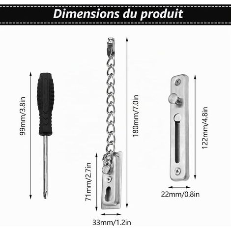 Stainless Steel Door Chain, Door Security Chain Screw, Security Lock Door Chain, Entrance Door Chain, for Home, Hotel, Doors and Windows (1/4)