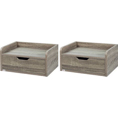 Lot de 2 tables de chevet murales tables de nuit suspendues tiroir plateau aspect bois dim. 40L x 30l x 19,5H cm- gris (1/5)