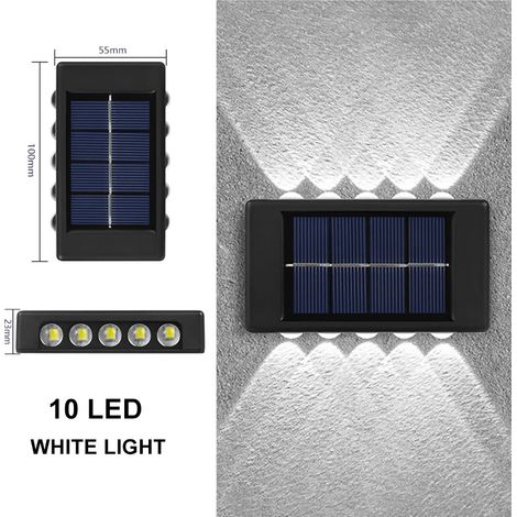 (10 LED blanches) Appliques murales solaires double tête haute luminosité, éclairage vers le haut et vers le bas, pour jardin, enseigne de porte, éclairage extérieur étanche. (1/5)