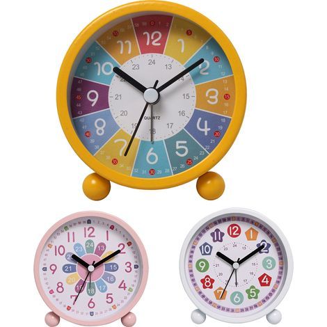 Set aus 3 analogen Weckern (3,5 Zoll) für Kinder, ideal zum Erlernen der Uhrzeit im Schlafzimmer.