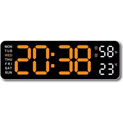 Horloge Numérique Murale Bureau - Affichage LED Grand Format - Calendrier Date Température - Fonction Réveil - 1 Pièce (1/5)