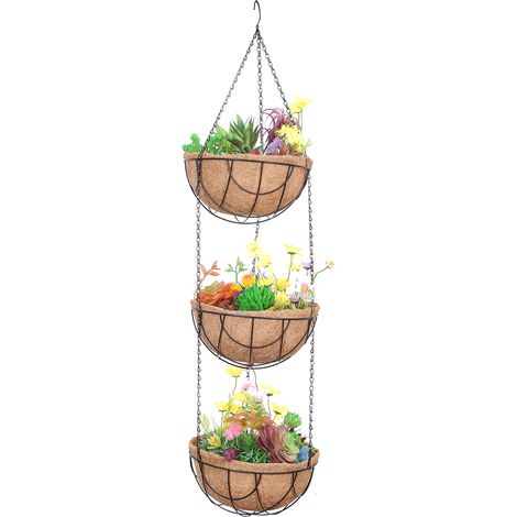Cesta colgante de fibra de coco, de 25,5/30,5 cm de diámetro, con cadena metálica - para plantas de interior y jardín y decoración. (1/5)