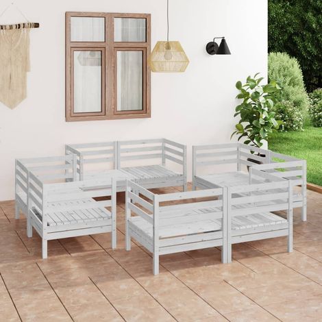 Salon de jardin 8 pcs Ensemble Table et Chaise de Jardin - Blanc Bois de pin massif BV305109 - BonneVie (1/5)