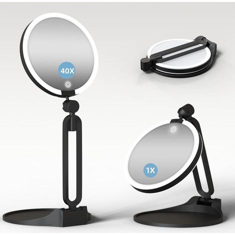 Miroir grossissant avec éclairage 40X/1X miroir maquillage voyage lumière (1/4)