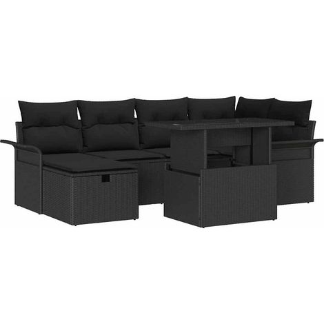 Conjunto de sofá de jardín con cojín 7 pcs Negro Poliratán vidaXL (1/5)