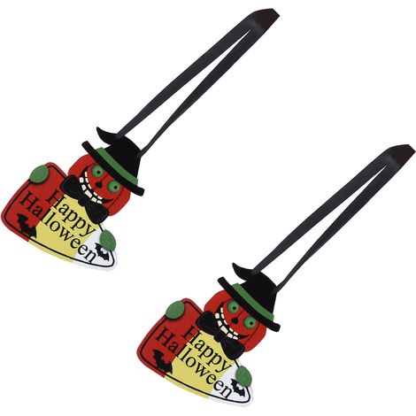 Lot de 2 pendentifs en bois pour Halloween, à suspendre ou à accrocher, pour la décoration de la maison, du bureau ou de l'école. (1/5)