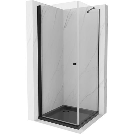 Mexen Pretoria cabina de ducha abatible 100 x 100 cm, transparente, negro + plato de ducha Flat, negro - 852-100-100-70-00-4070B (1/5)