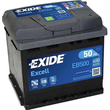 Batterie voiture 12V 50Ah 450A – Performance optimale pour systèmes Start & Stop – Dimensions 207x175x190mm – EB500 – Exide (1/3)
