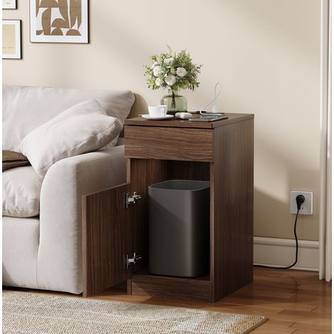 Nachttisch modern aus MDF in Nussbaum-Optik, 1 Schublade, USB-A/USB-C und AC-Steckdose, 33x40x61,5 cm (1/5)