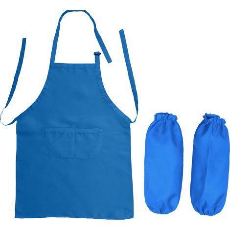 Tablier et manchettes pour enfants, tablier de cuisine ajustable avec grande poche, idéal pour cuisiner, pâtisser et peindre (bleu). (1/4)