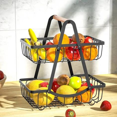 Nur in Schwarz erhältlich. Materialien: Kohlenstoffstahl, Massivholz und Schmiedeeisen. Herausnehmbarer Obstkorb/Handtasche mit zwei Fächern.