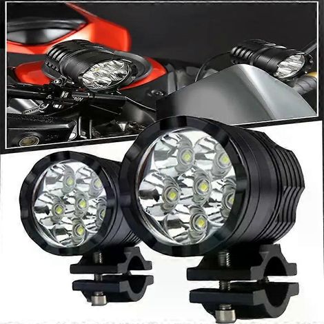Lot de 2 phares auxiliaires étanches pour moto, 12 V, à LED, avec projecteur intégré. Accessoires pour motos.