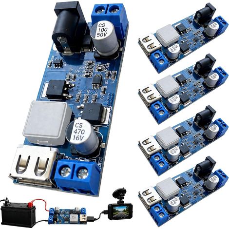 Convertisseur 12V 5V DC-DC USB, Module Abaisseur 5,2V 9-36V 30W 6A, Convertisseur Buck DC DC avec Port USB-A et Bornes, Module Alimentation Embarquée 5V, Lot de 5 (1/5)
