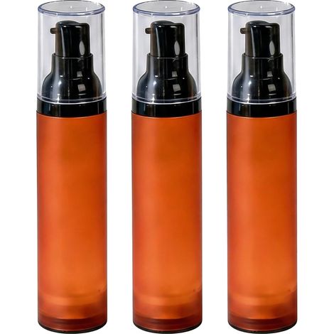 Juego de 3 frascos vacíos de plástico marrón mate con dosificador y tapones negros – 50 ml – frascos con dosificador al vacío – dispensadores de cosméticos