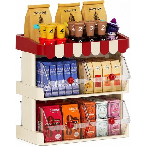 Boîte de rangement pour sachets de thé, porte-collations de bureau style tiroir, organiseur de capsules de café. Sans spécifications - Rouge Anchorage (trois niveaux) (1/5)