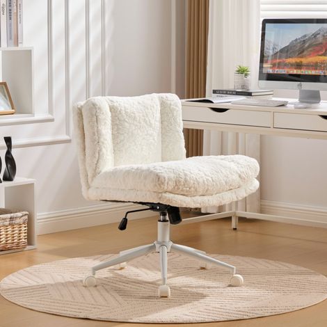 Silla giratoria ajustable pelo sintético crema OKMYHOME (1/5)