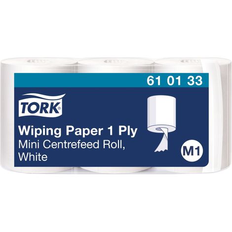 Tork 610133 Carta per asciugatura Advanced, compatibile con il sistema M1 (ad estrazione centrale mini), 1 velo, 1 x 3 rotoli (3 x 120 m), colore bianco