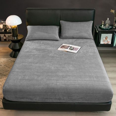 Set De Draps En Velours Flanelle - 1 Drap-Housse 150x200 cm - 2 Taies Doreiller 45x73 cm - Pour Lit Standard - 3 Pièces (1/5)