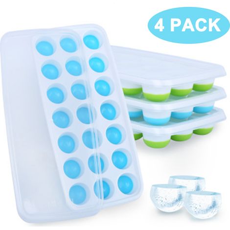 Moule à glaçons en silicone (lot de 4), avec couvercle et clip, sans BPA.