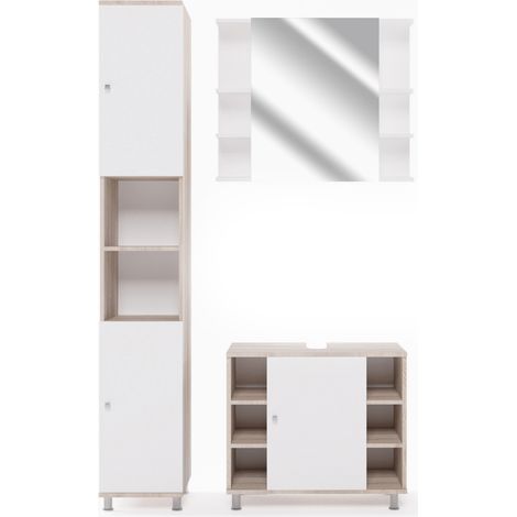 Conjunto de muebles de baño Fynn, Sonoma, 3 partes, con mueble alto, Vicco