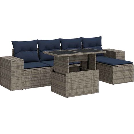 vidaXL Set Divano da Giardino 6pz con Cuscini Grigio Polyrattan Acacia (1/5)